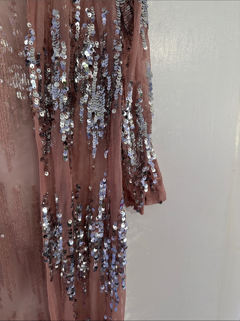 Southern fried chics Sheer Sequin Duster Cardigan in Blush Pink Size XS - Picture 4 of 8